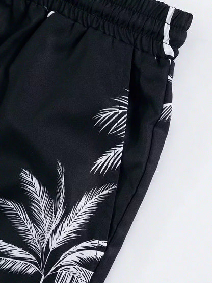 Black Floral Design Mens Half Sleeves Cords Cotton Material - XPCRDH