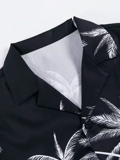 Black Floral Design Mens Half Sleeves Cords Cotton Material - XPCRDH
