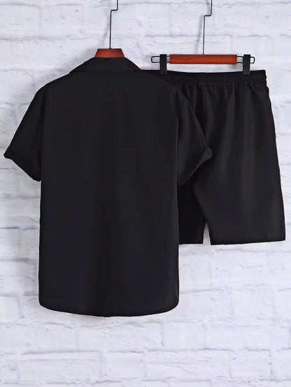 Black Solid Design Mens Half Sleeves Cords Cotton Material - XPCRDH