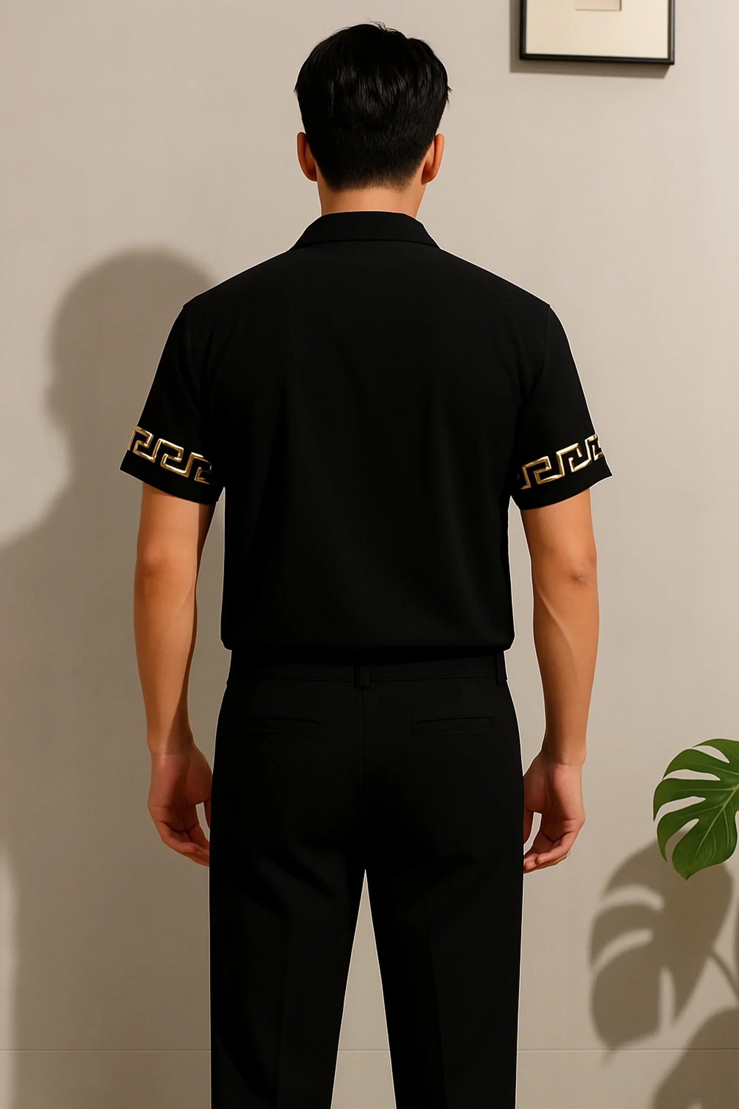 Black Border Men's Casual Half Sleeve Shirt and Full Pant Set - XPCRDF