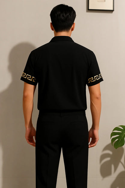 Black Border Men's Casual Half Sleeve Shirt and Full Pant Set - XPCRDF