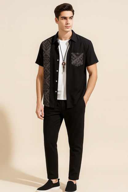 Black Design Men's Casual Half Sleeve Shirt and Full Pant Set - XPCRDF