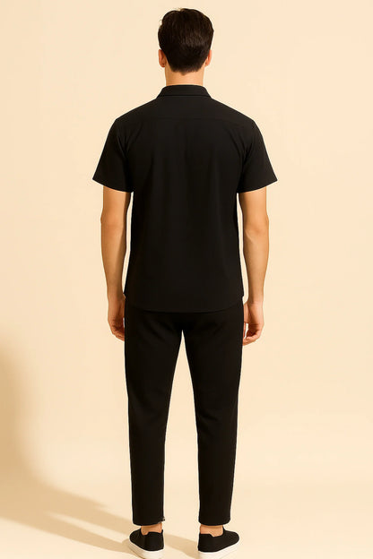 Black Design Men's Casual Half Sleeve Shirt and Full Pant Set - XPCRDF