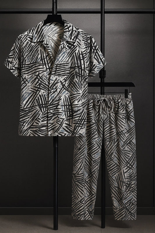 Black Scratch Men's Casual Half Sleeve Shirt and Full Pant Set - XPCRDF