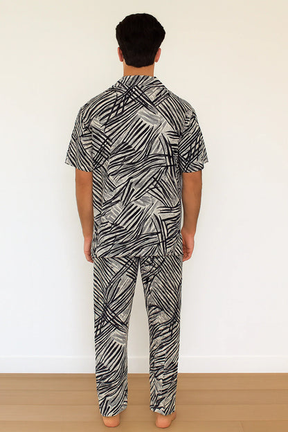 Black Scratch Men's Casual Half Sleeve Shirt and Full Pant Set - XPCRDF