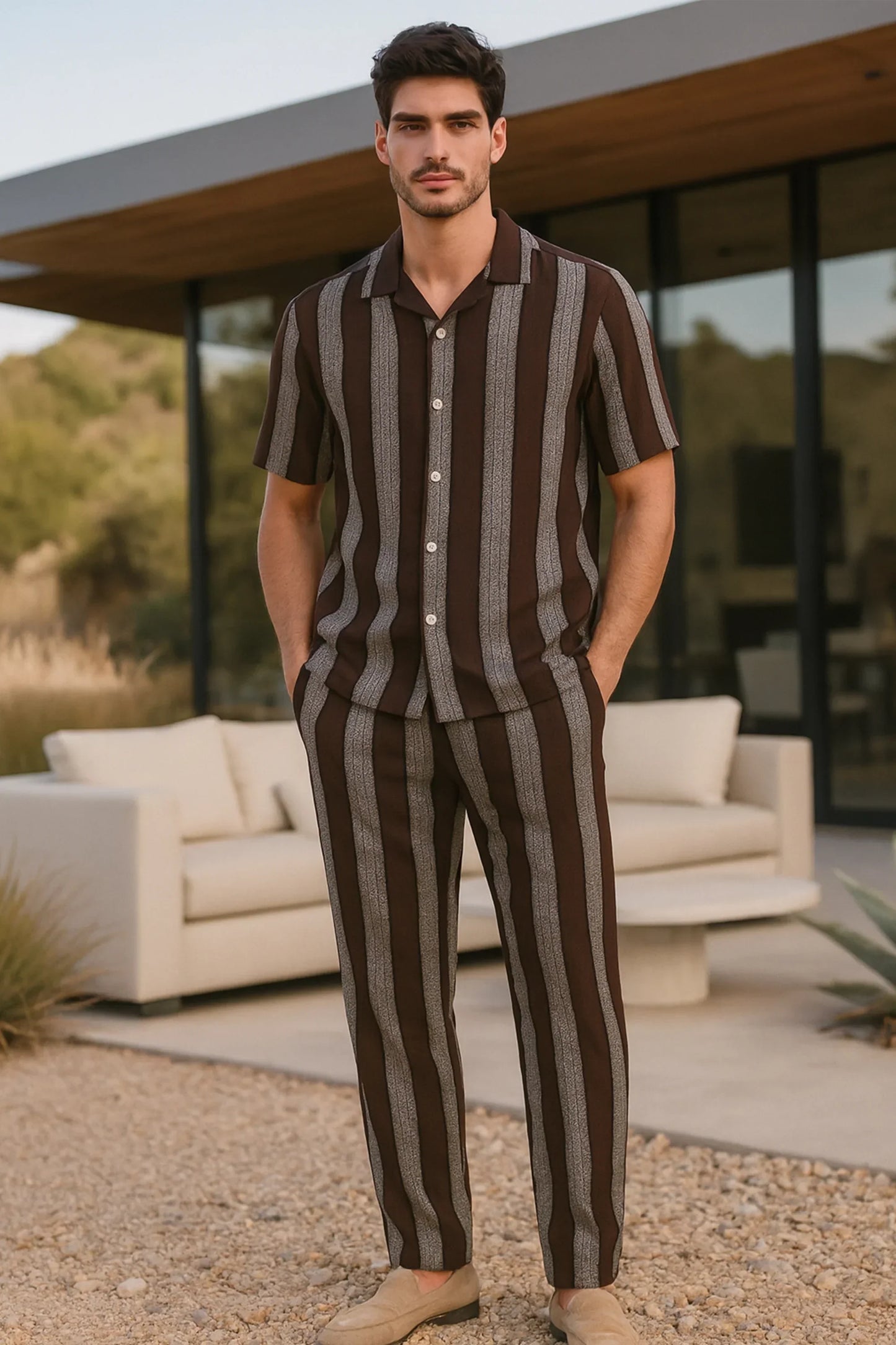 Brown Line Men's Casual Half Sleeve Shirt and Full Pant Set - XPCRDF