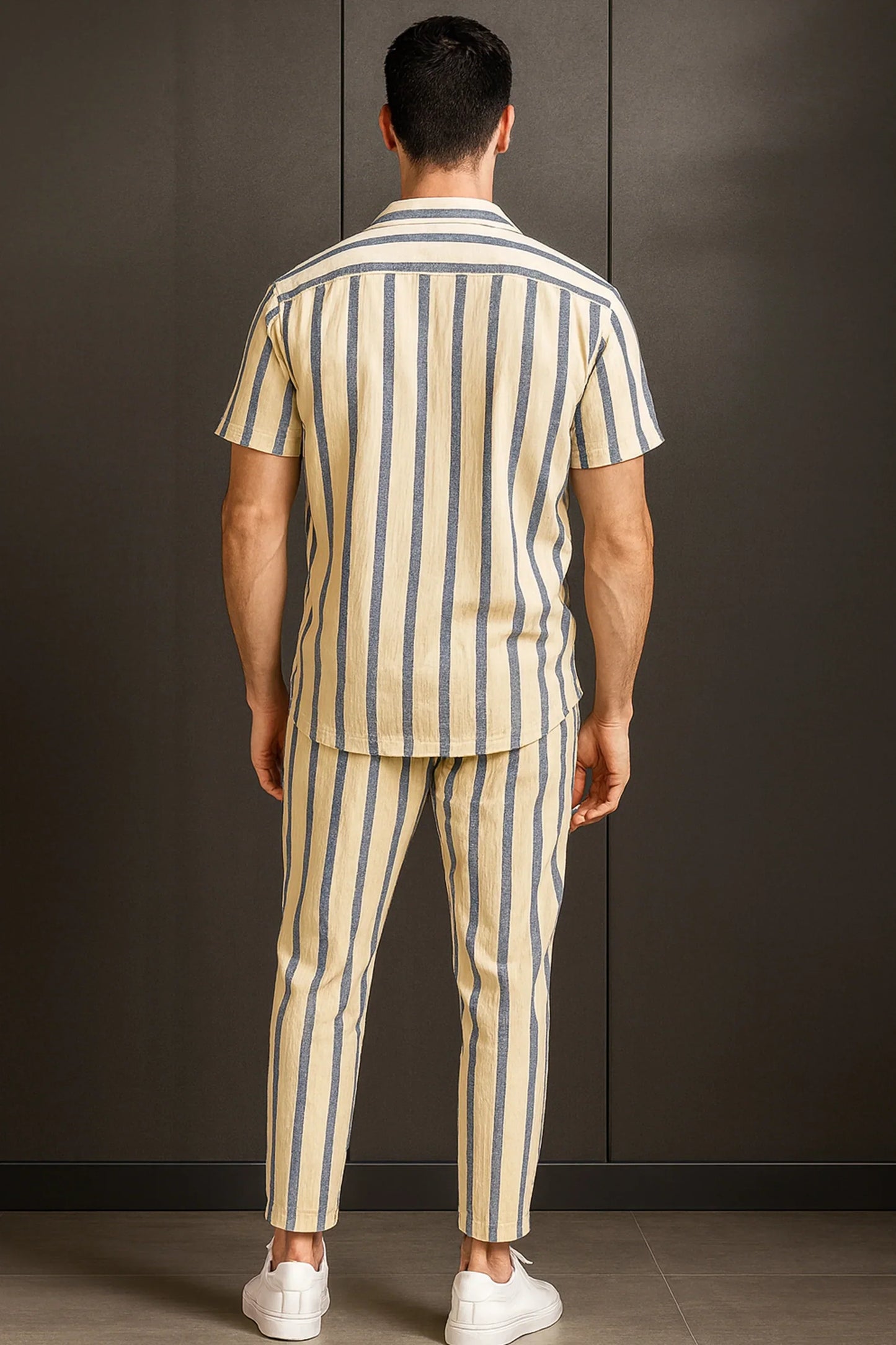 Cream Line Men's Casual Half Sleeve Shirt and Full Pant Set - XPCRDF