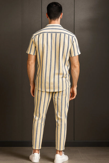 Cream Line Men's Casual Half Sleeve Shirt and Full Pant Set - XPCRDF
