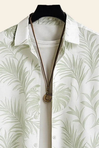 Leafy White Men's Casual Half Sleeve Shirt and Full Pant Set - XPCRDF