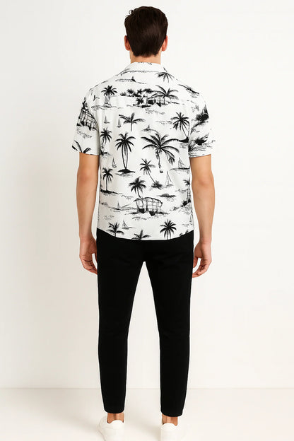 White Beach Men's Casual Half Sleeve Shirt and Full Pant Set - XPCRDF