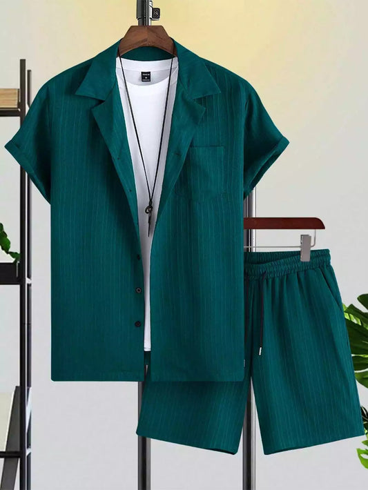 Green Solid Color Mens Half Sleeves Cords Cotton Material - XPCRDH