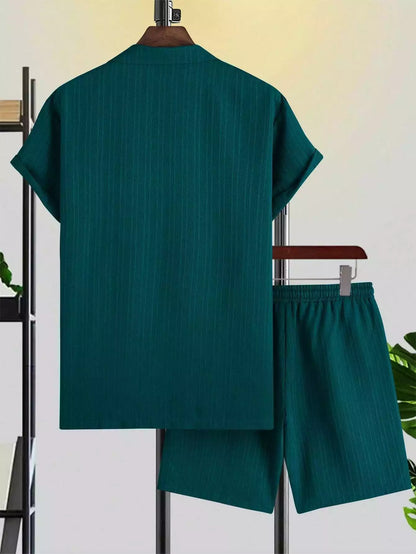 Green Solid Color Mens Half Sleeves Cords Cotton Material - XPCRDH