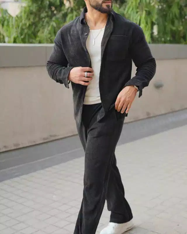 Black Color Luxury Korean Style Full Co-Ord Set Trouser and Shirt - XPCRDF