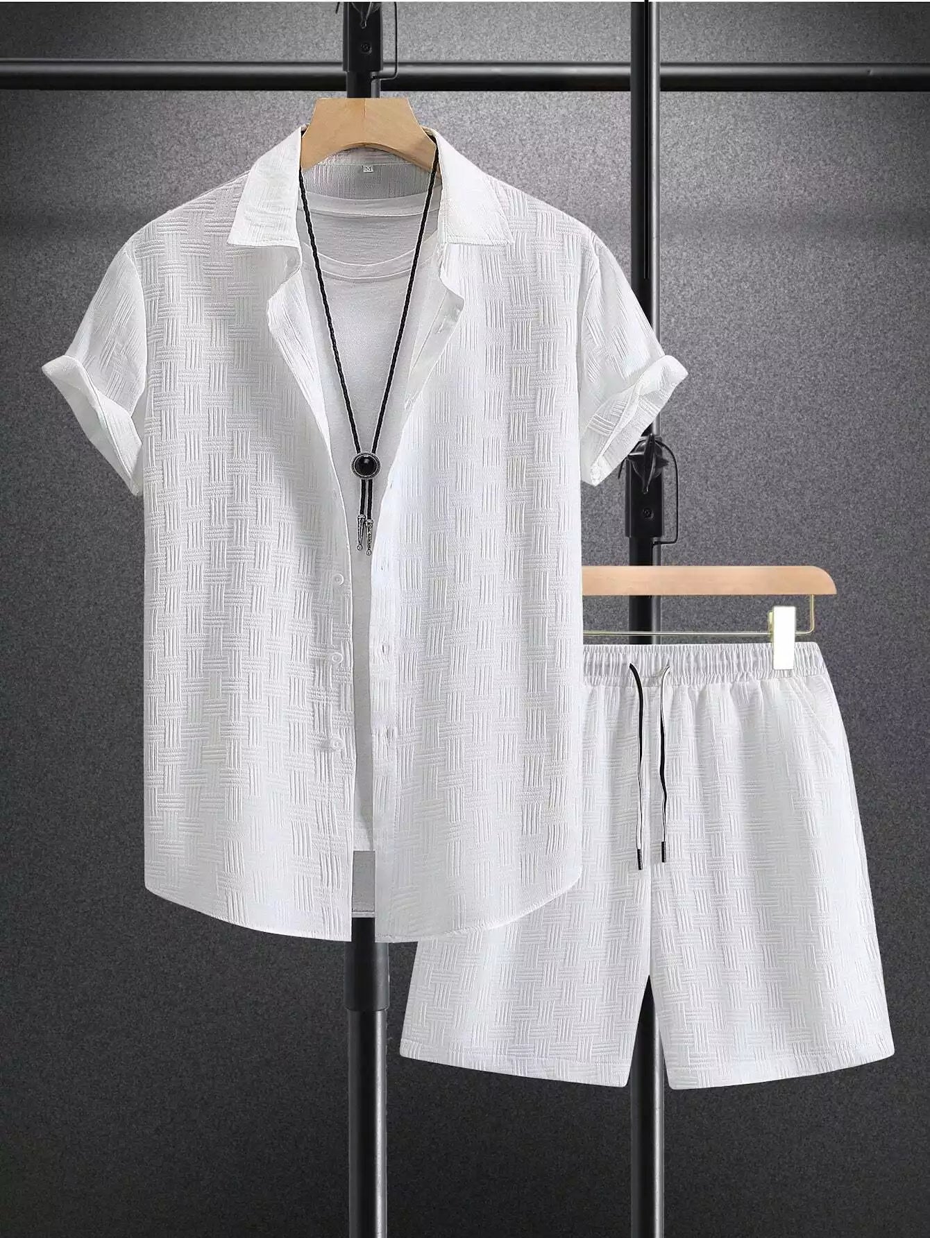 Plain White Popcorn Design Mens Half Sleeves Cords Cotton Material - XPCRDH
