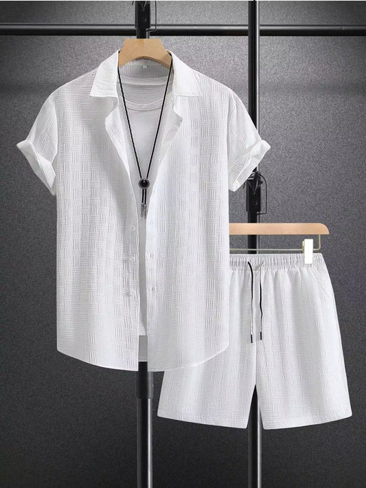 Plain White Popcorn Design Mens Half Sleeves Cords Cotton Material - XPCRDH