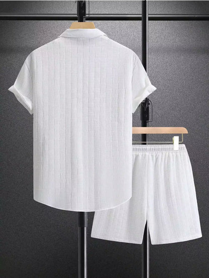 Plain White Popcorn Design Mens Half Sleeves Cords Cotton Material - XPCRDH