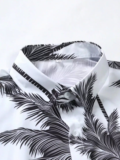 White Floral Design Mens Half Sleeves Cords Cotton Material - XPCRDH
