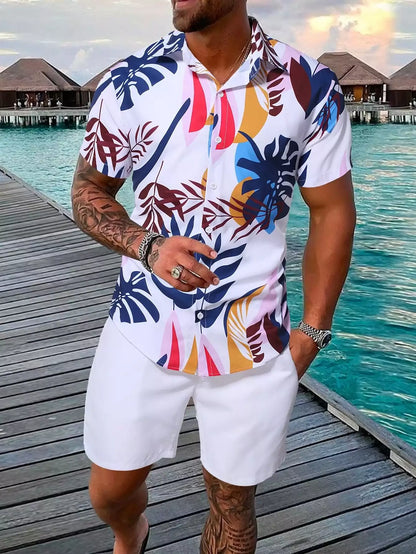 White Navy Blue Floral Design Mens Half Sleeves Cords Cotton Material - XPCRDH