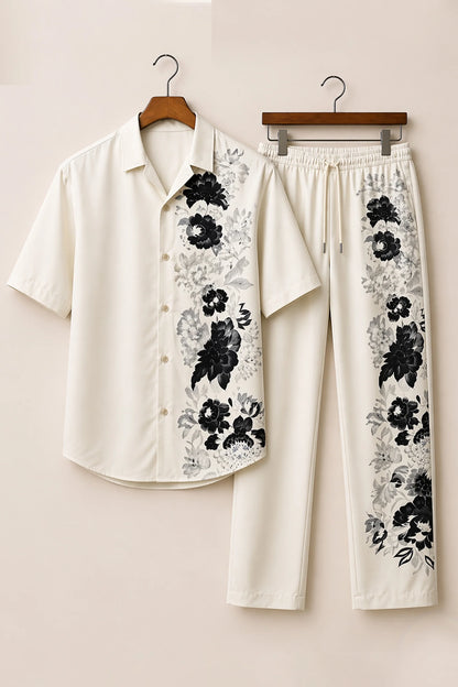 Side Black Flower Mens Full Pant Co-ords - XPCRDF