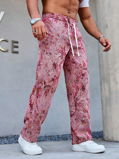 Pink Color Men’s Relaxed Fit Floral Print Casual Pants - XPPT